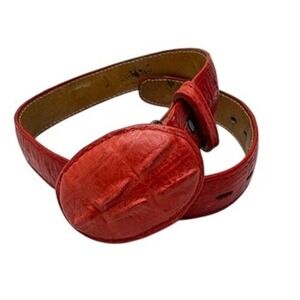 Vintage Rodeo Red Leather Belt Oval Buckle Western Women's 26" Unique Statement